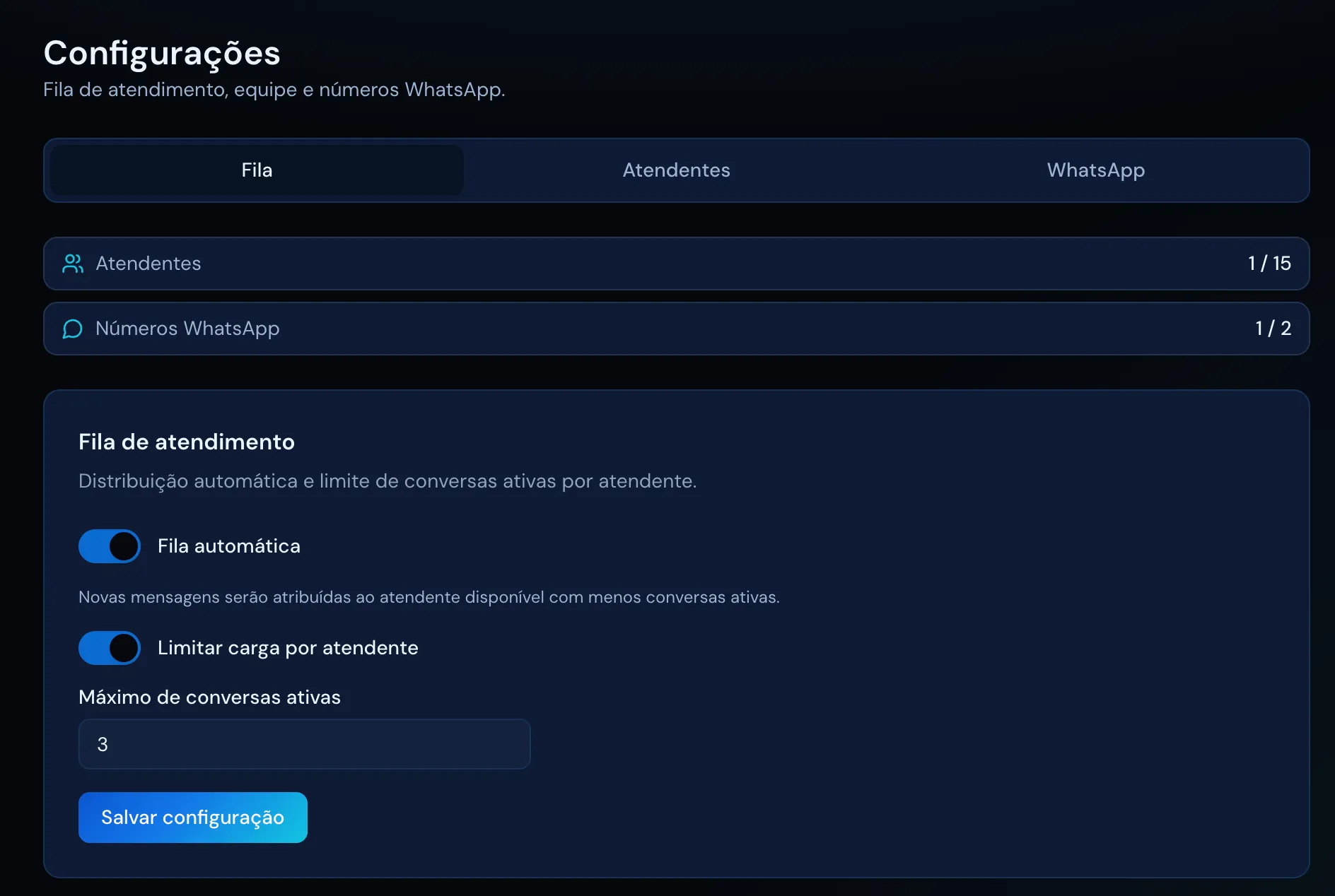 Automatic queue configuration screen with per-agent load limit